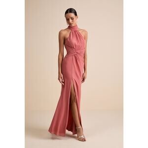 NWT Lulus Lavinia Rusty Rose Mock Neck Backless Maxi Dress Bridesmaid Gala Sz XL